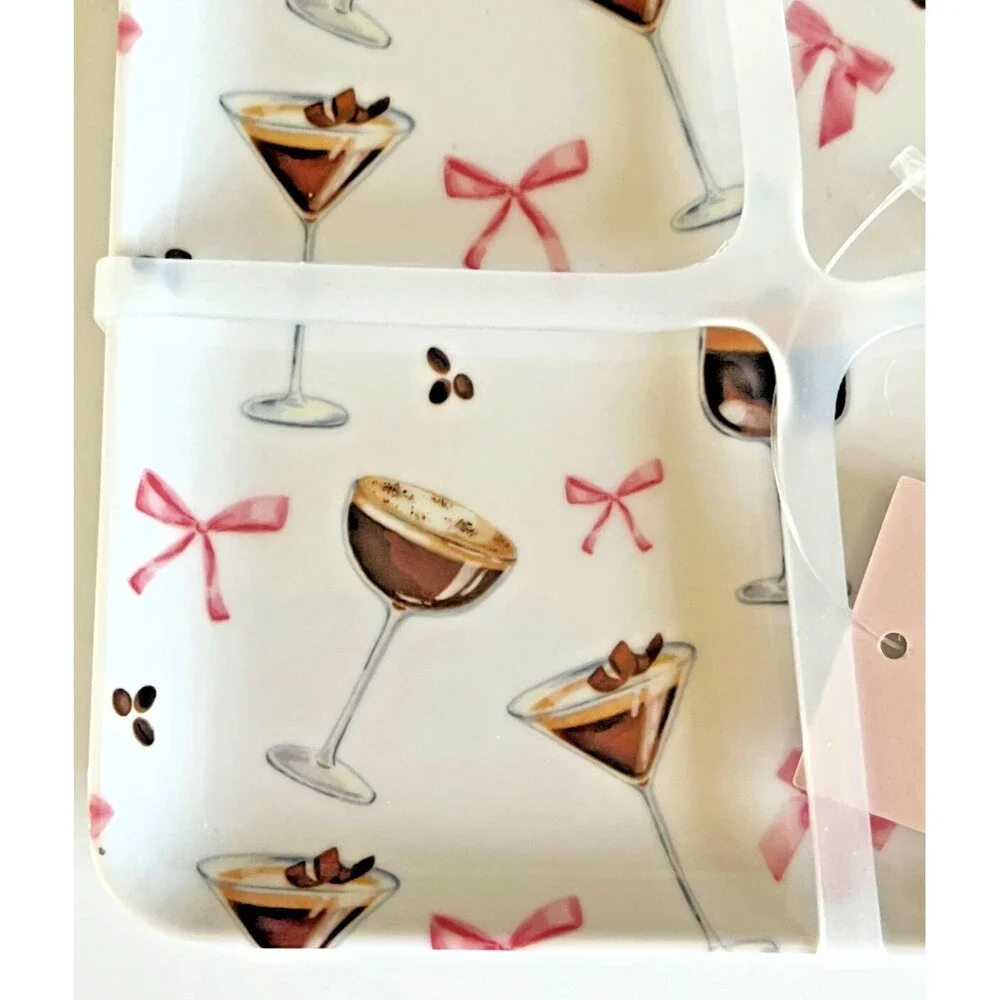 Rachel Zoe Melamine Plates Set Of 4 Chocolate Martini Pink Bow Coquette 6x6